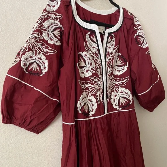 Anthropologie Burgundy Embroidered Midi Dress - Picture 3 of 9